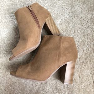 Qupid tan peep toe ankle boots